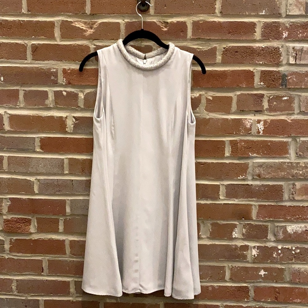 Silver Beaded Collar Sleeveless Cocktail Dress